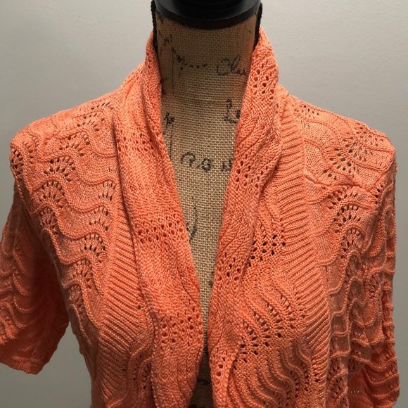 {INC International} Peach Open Front Crochet Shrug - Picture 3 of 7